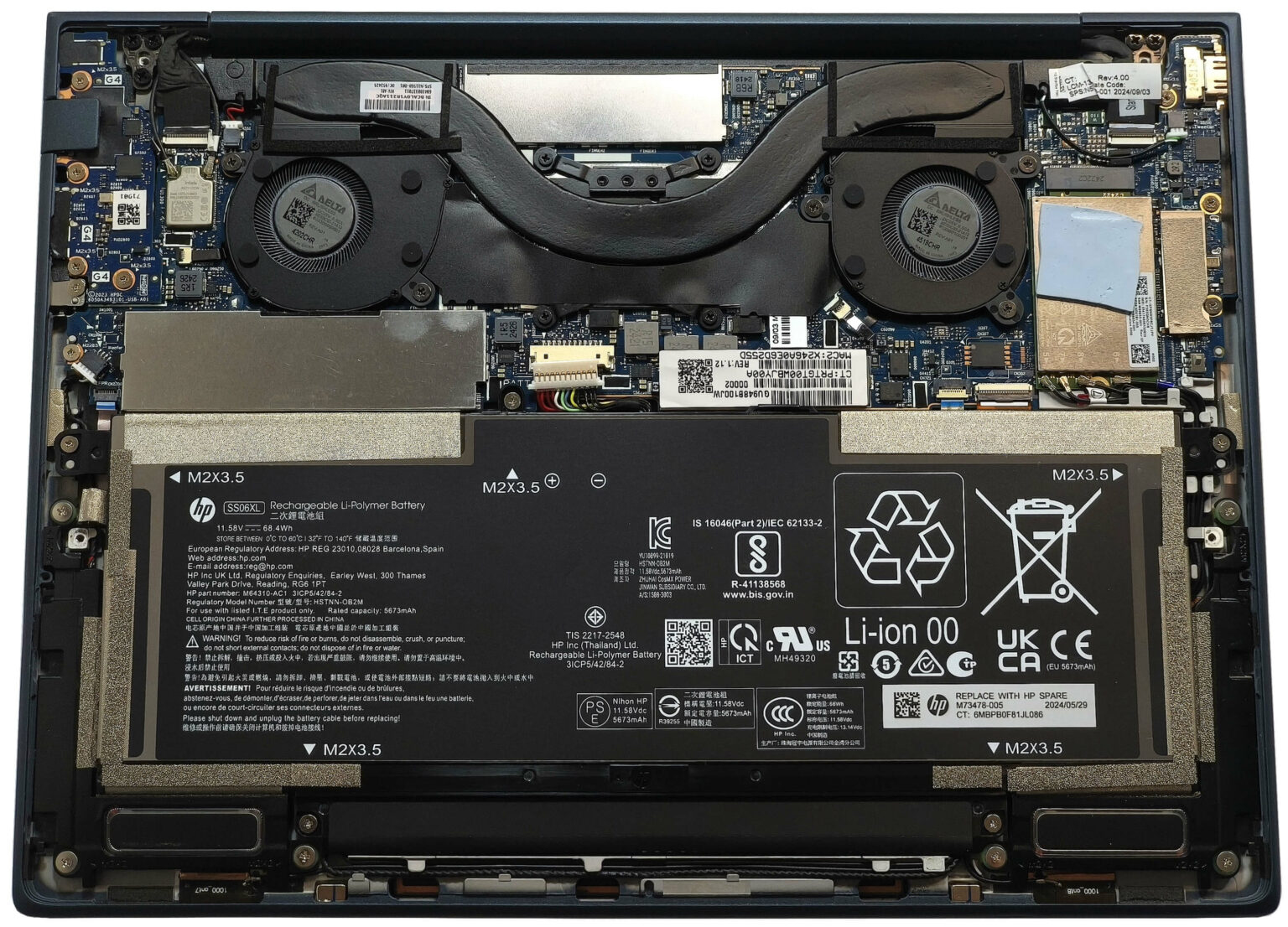 Internal Photo of HP Dragonfly Folio G4 N22936-001 21H15 fan original (HP Dragonfly G4)